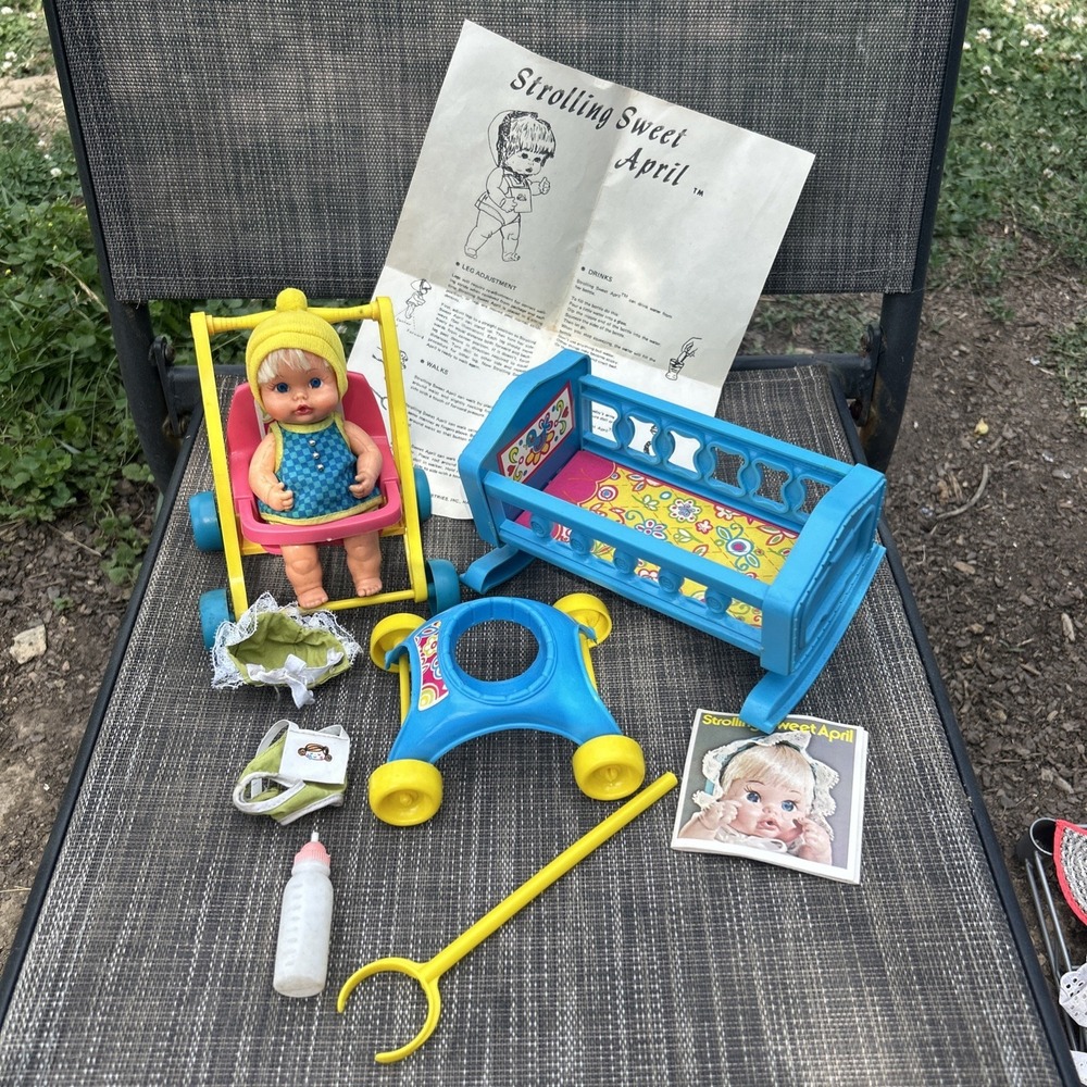 1971 Remco Sweet April Busy Day Playtime Set  Furniture Plus Peewee Dolls Bottle